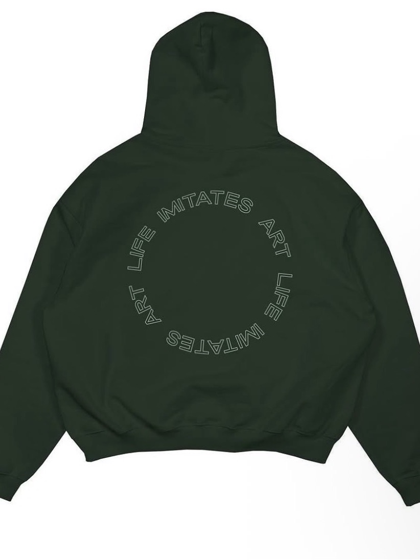 Dark Green Graphic Hoodie + Shorts With Circular 'Art Imitates Life' Text